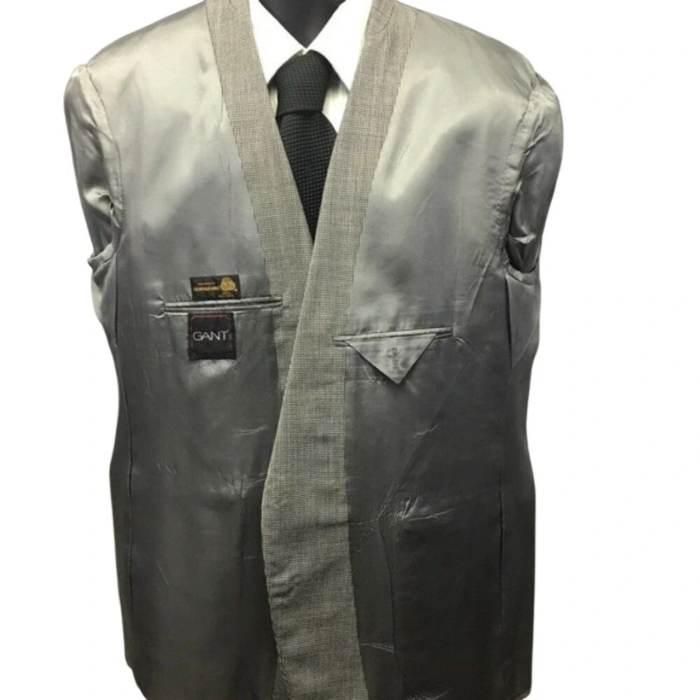 Gant Sport Coat Mens Gray Black Micro Houndstooth Pure Wool Blazer Two Button